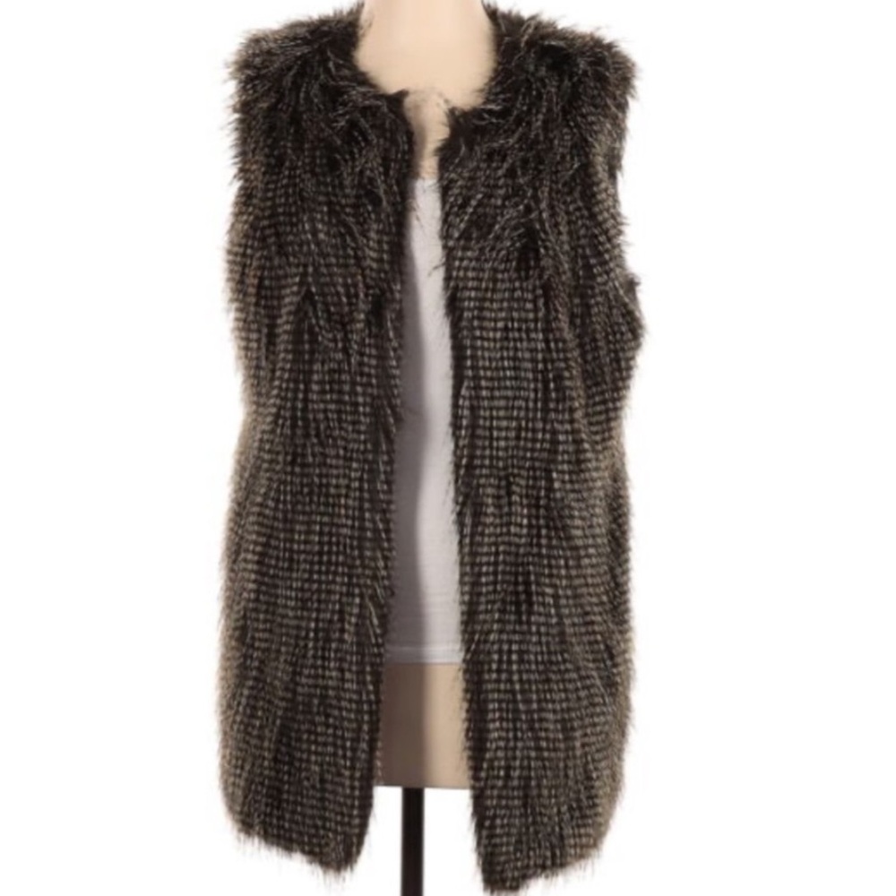 NWT Andrew Marc New York Faux Fur Vest - Grey & Brown